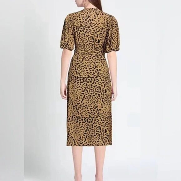 FAITHFULL THE BRAND ELFRIDA Leopard Print Wrap Midi dress XS - Picture 4 of 6